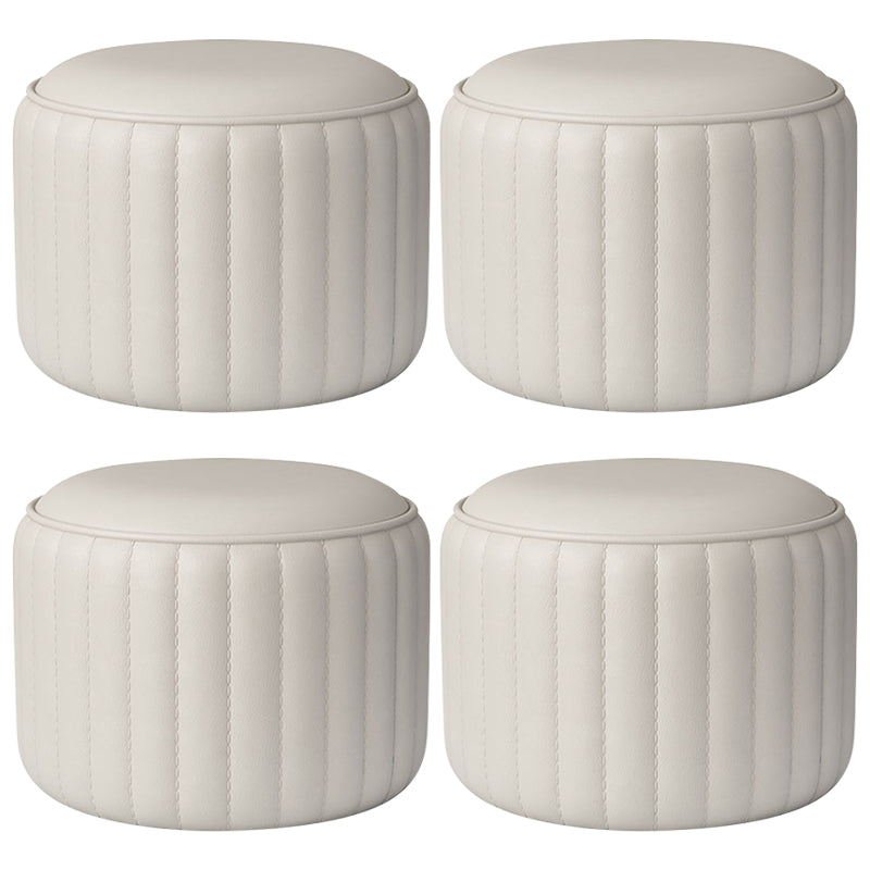 Contemporary Plain Ottoman Faux Leather Round Footstool Ottoman