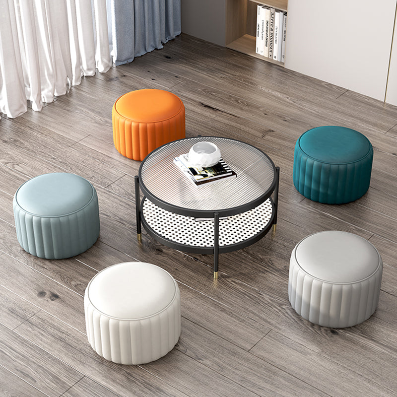 Contemporary Plain Ottoman Faux Leather Round Footstool Ottoman
