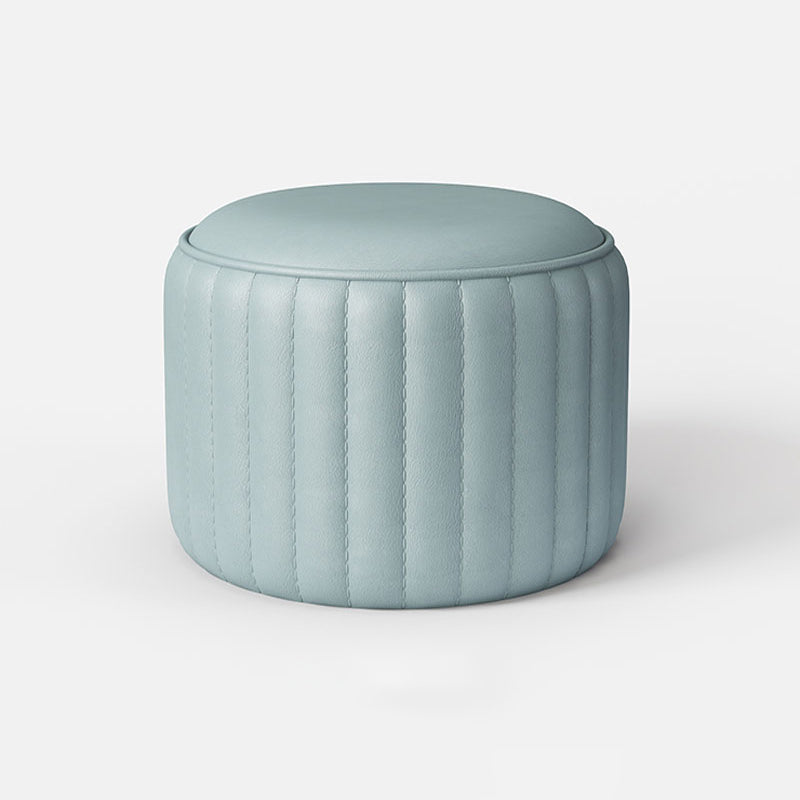 Contemporary Plain Ottoman Faux Leather Round Footstool Ottoman