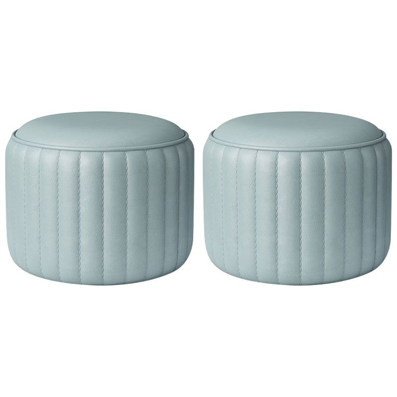 Contemporary Plain Ottoman Faux Leather Round Footstool Ottoman