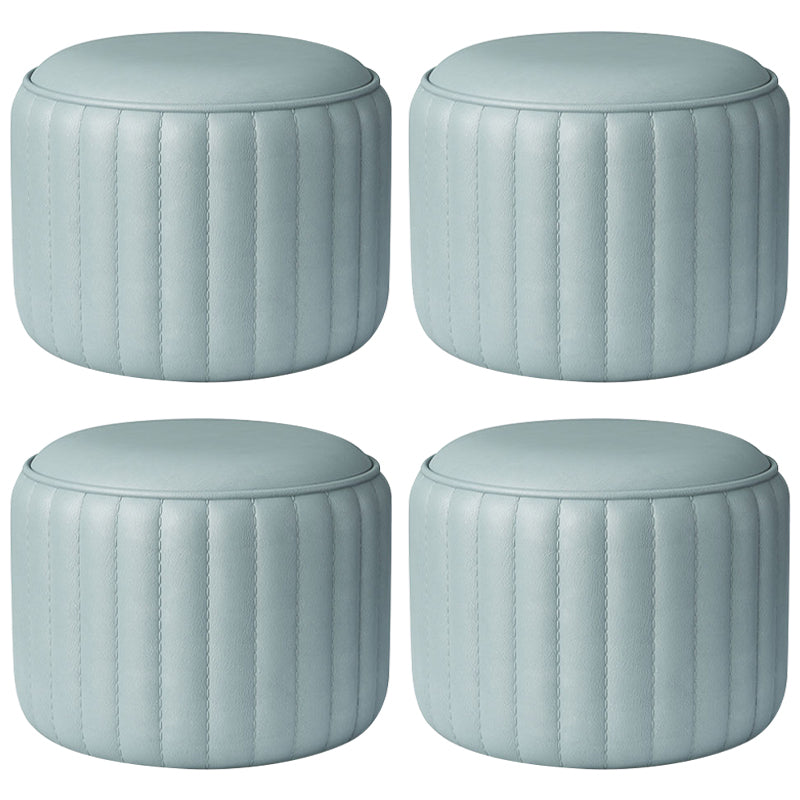 Contemporary Plain Ottoman Faux Leather Round Footstool Ottoman