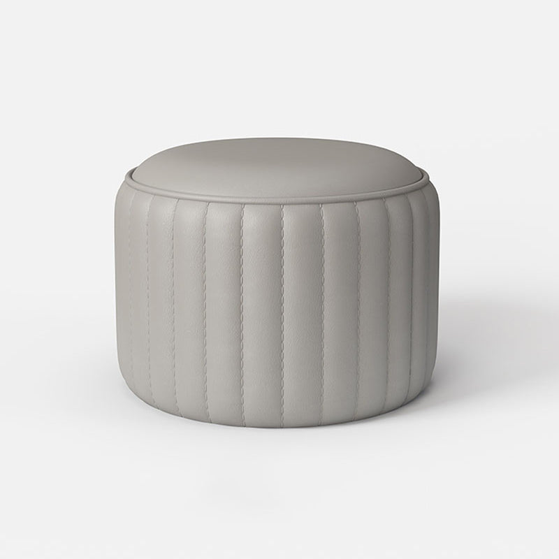 Contemporary Plain Ottoman Faux Leather Round Footstool Ottoman