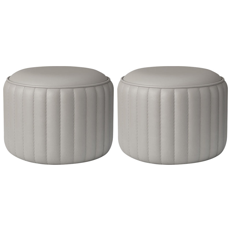Contemporary Plain Ottoman Faux Leather Round Footstool Ottoman