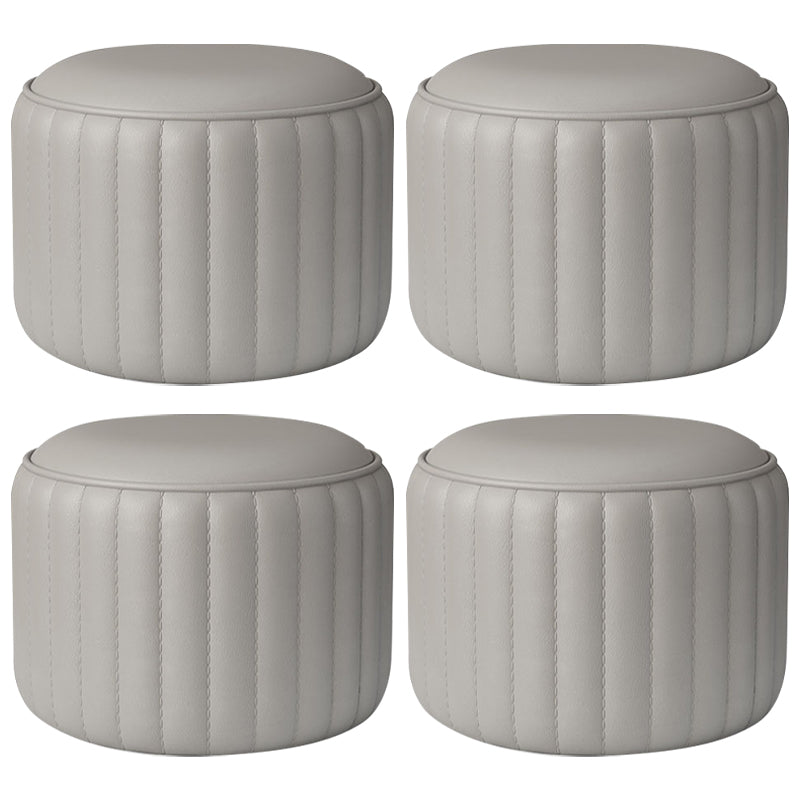 Contemporary Plain Ottoman Faux Leather Round Footstool Ottoman