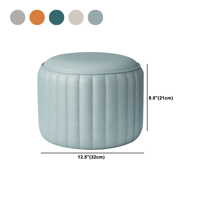 Contemporary Plain Ottoman Faux Leather Round Footstool Ottoman