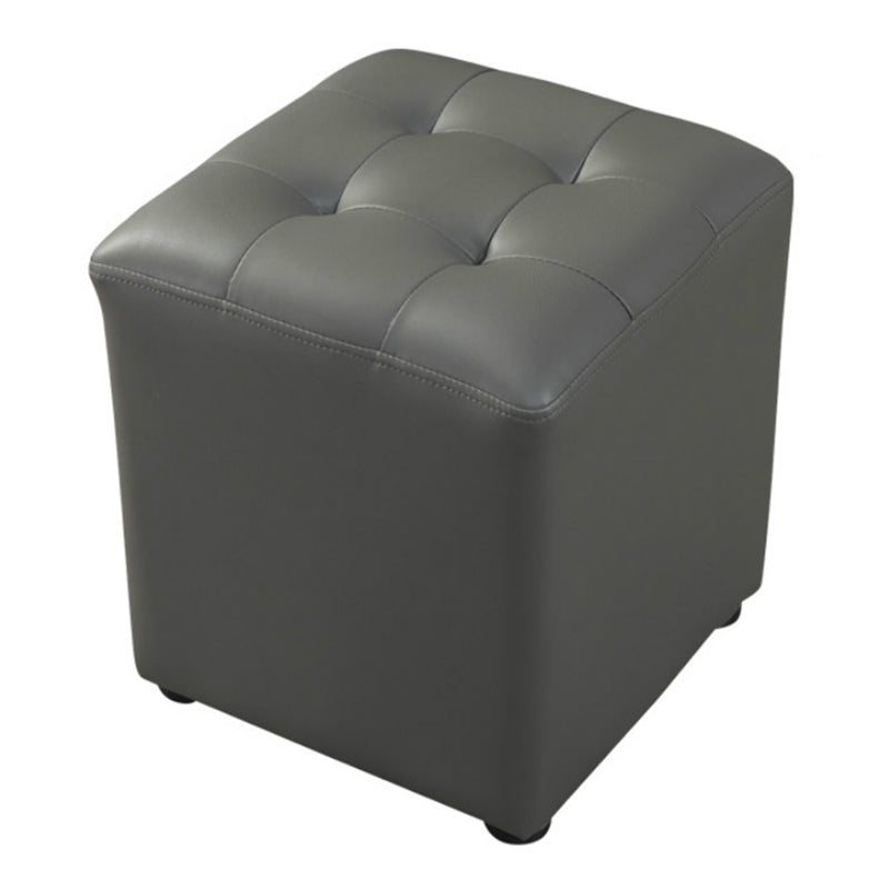 Dark Green Contemporary Pouf Pure Color Round Leather Indoor Pouf