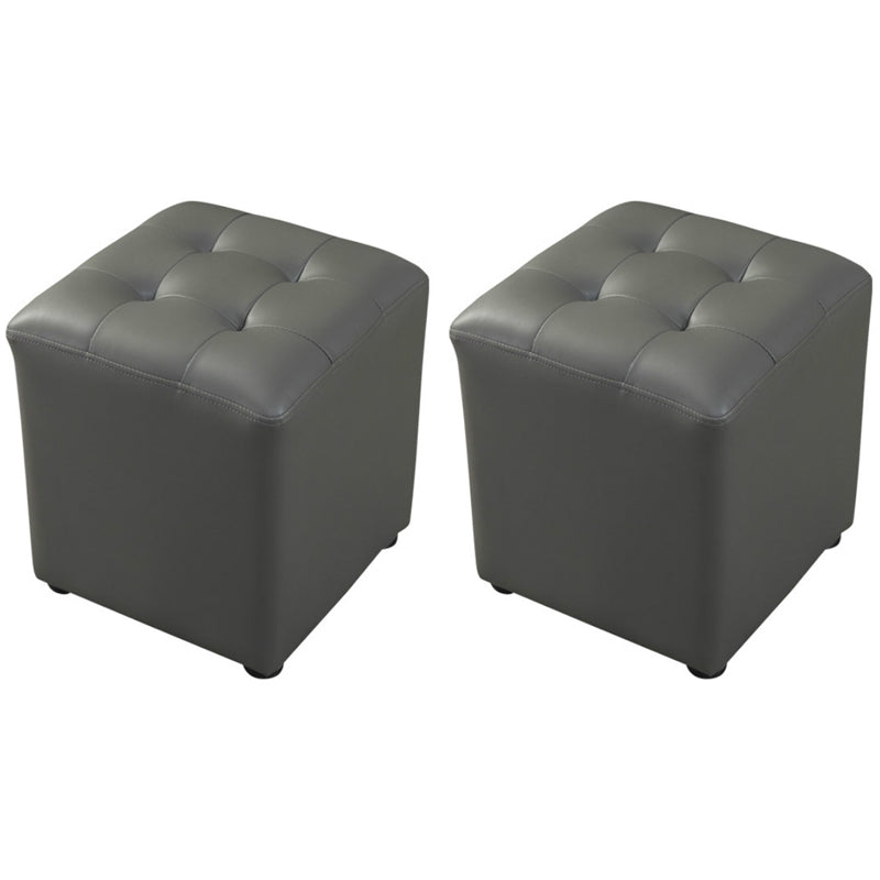 Dark Green Contemporary Pouf Pure Color Round Leather Indoor Pouf