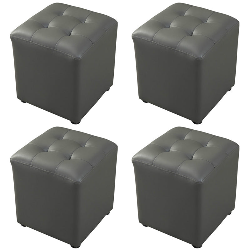 Dark Green Contemporary Pouf Pure Color Round Leather Indoor Pouf