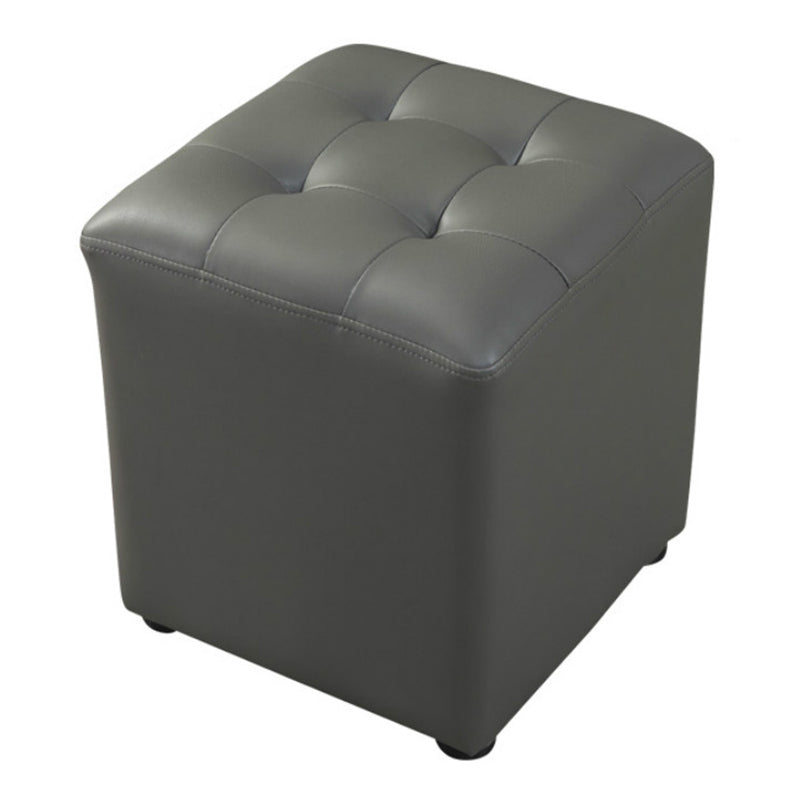 Dark Green Contemporary Pouf Pure Color Round Leather Indoor Pouf