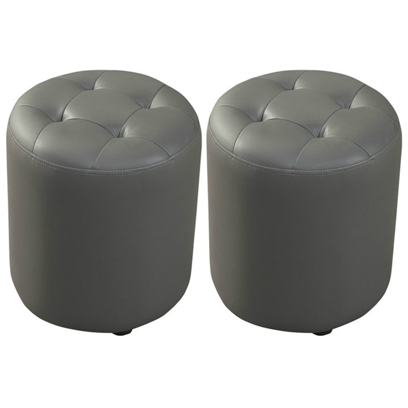 Dark Green Contemporary Pouf Pure Color Round Leather Indoor Pouf