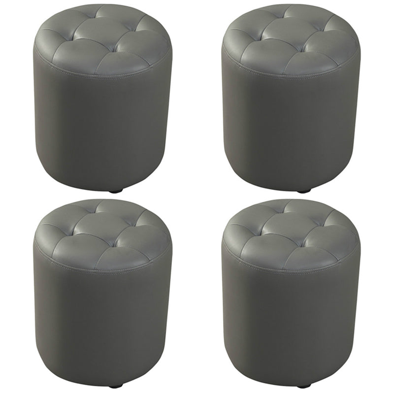 Dark Green Contemporary Pouf Pure Color Round Leather Indoor Pouf