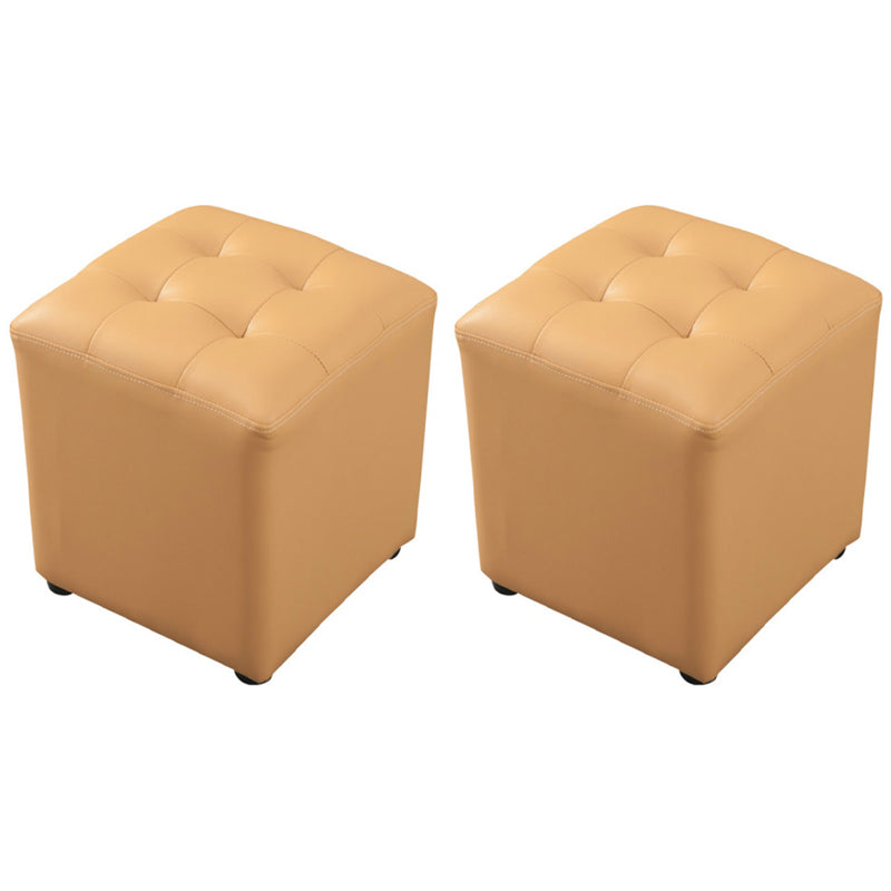 Dark Green Contemporary Pouf Pure Color Round Leather Indoor Pouf