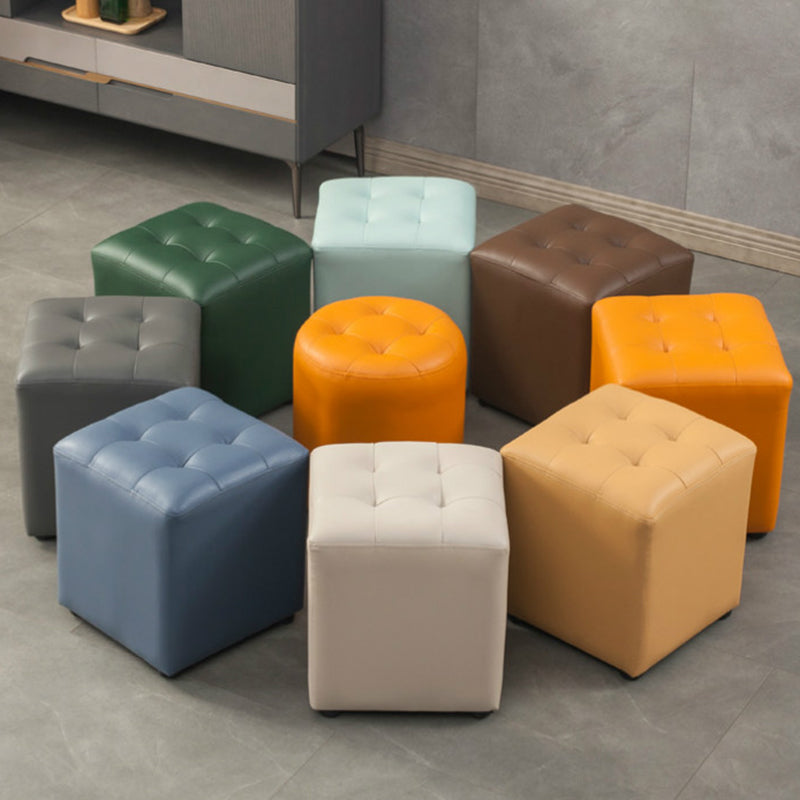 Dark Green Contemporary Pouf Pure Color Round Leather Indoor Pouf