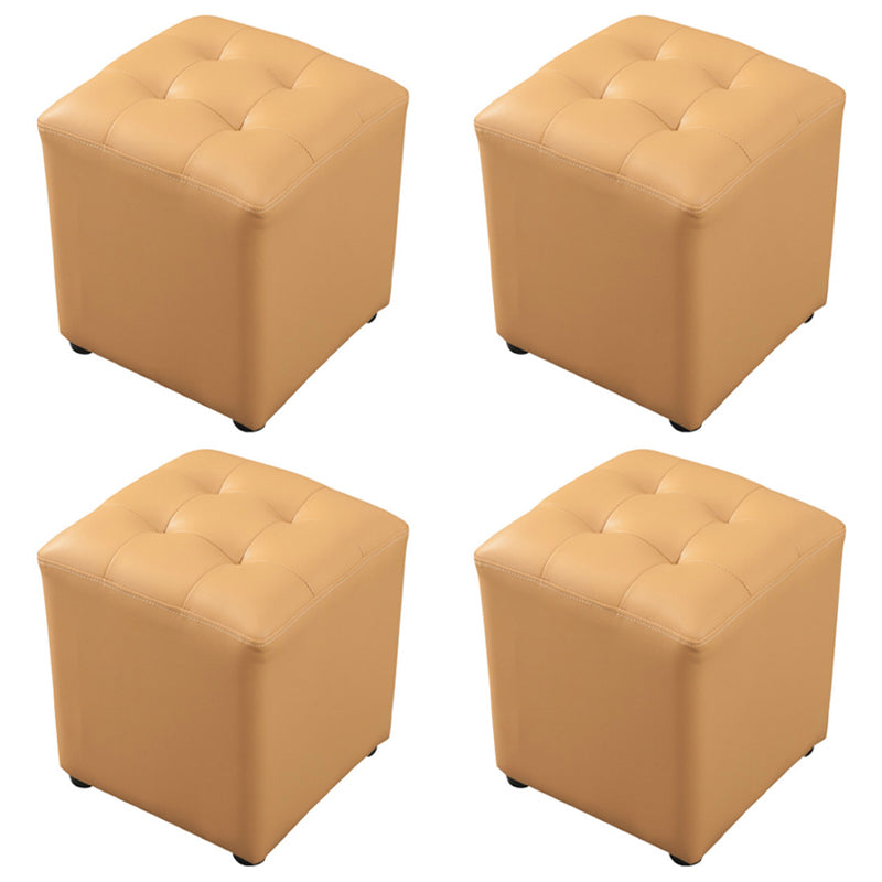 Dark Green Contemporary Pouf Pure Color Round Leather Indoor Pouf