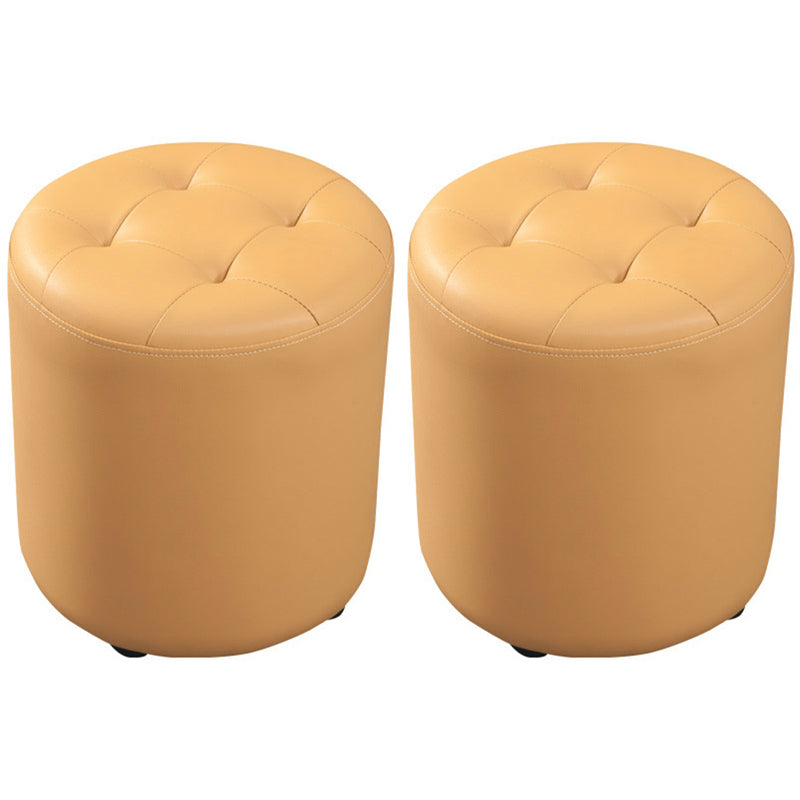 Dark Green Contemporary Pouf Pure Color Round Leather Indoor Pouf