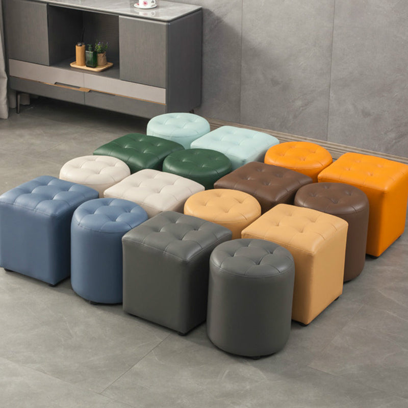 Dark Green Contemporary Pouf Pure Color Round Leather Indoor Pouf