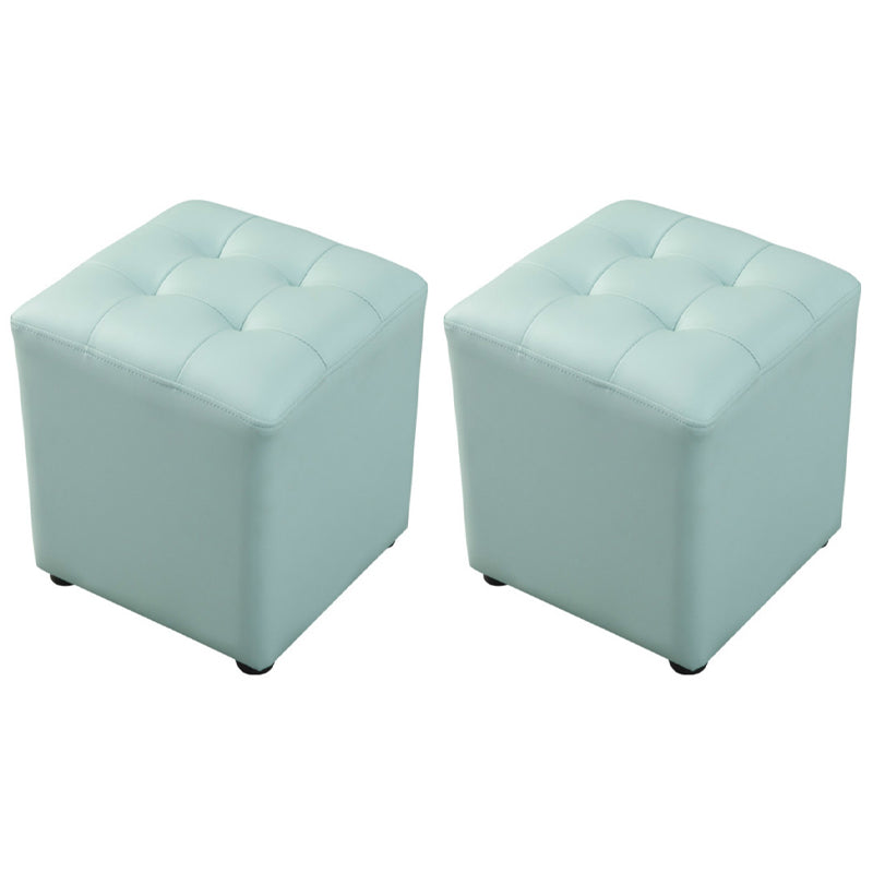 Dark Green Contemporary Pouf Pure Color Round Leather Indoor Pouf