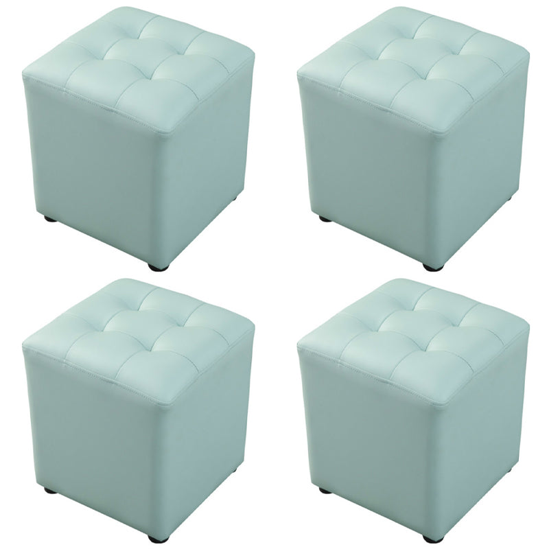 Dark Green Contemporary Pouf Pure Color Round Leather Indoor Pouf