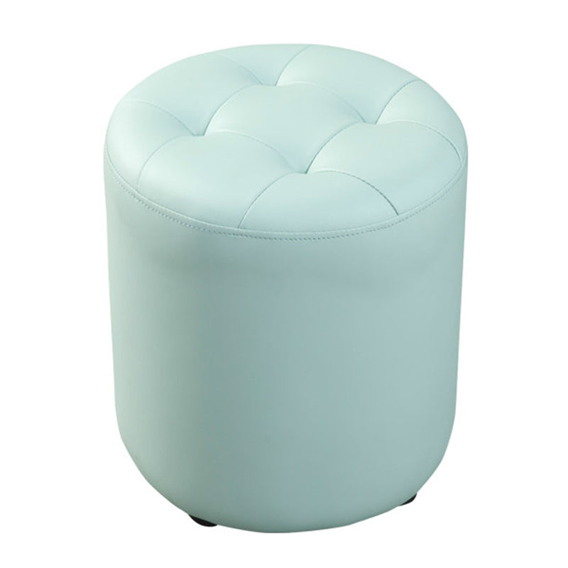 Dark Green Contemporary Pouf Pure Color Round Leather Indoor Pouf