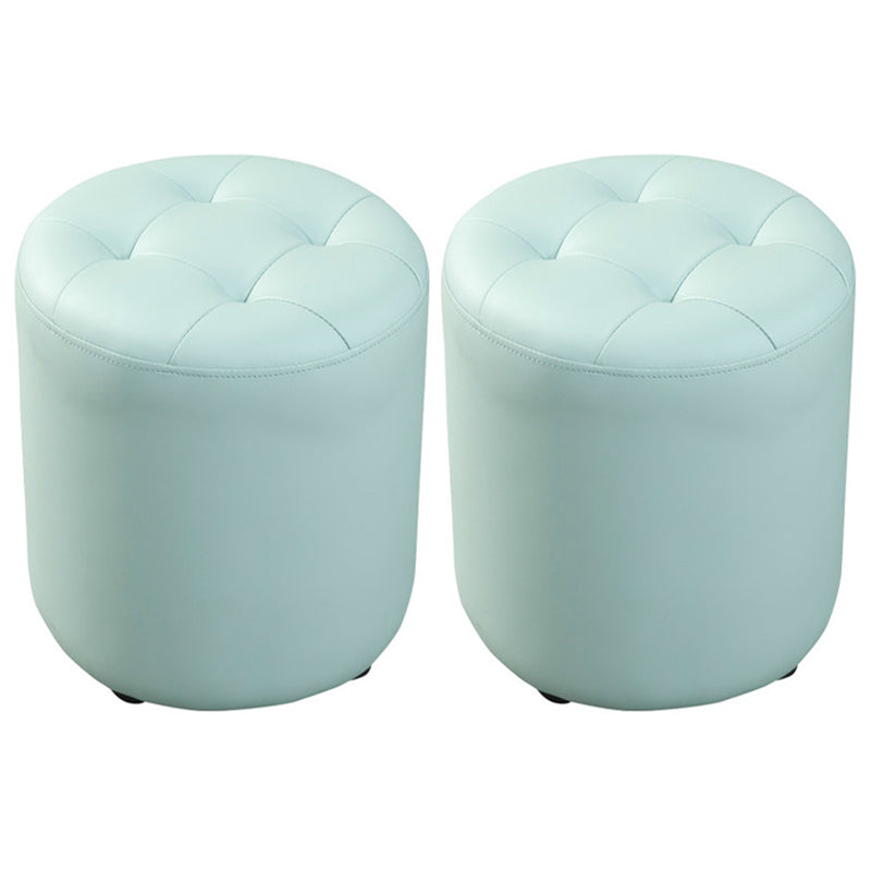 Dark Green Contemporary Pouf Pure Color Round Leather Indoor Pouf