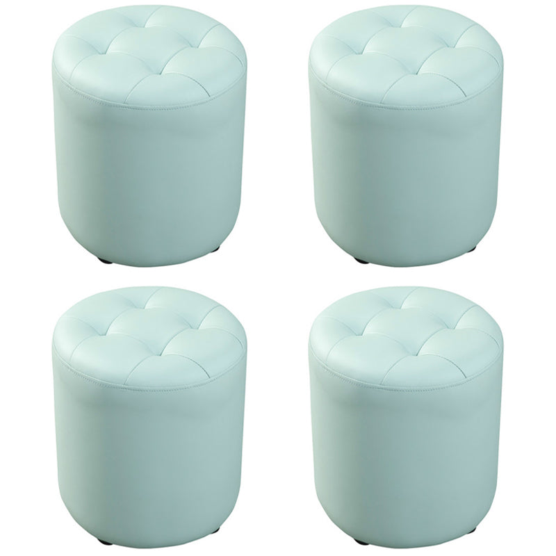 Dark Green Contemporary Pouf Pure Color Round Leather Indoor Pouf