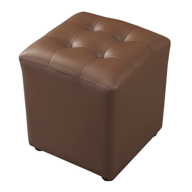 Dark Green Contemporary Pouf Pure Color Round Leather Indoor Pouf