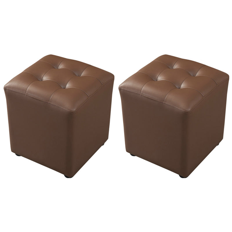 Dark Green Contemporary Pouf Pure Color Round Leather Indoor Pouf