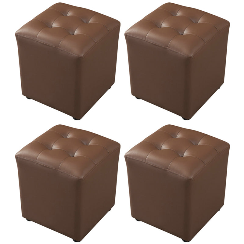 Dark Green Contemporary Pouf Pure Color Round Leather Indoor Pouf