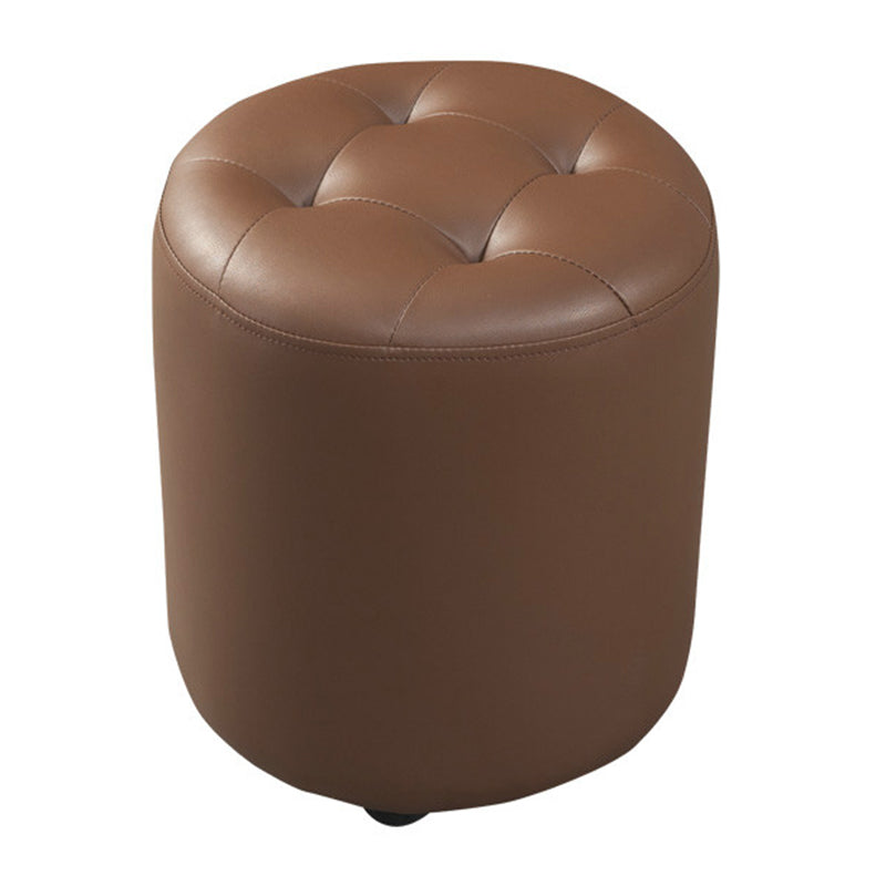 Dark Green Contemporary Pouf Pure Color Round Leather Indoor Pouf