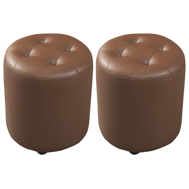 Dark Green Contemporary Pouf Pure Color Round Leather Indoor Pouf