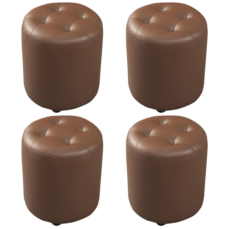 Dark Green Contemporary Pouf Pure Color Round Leather Indoor Pouf