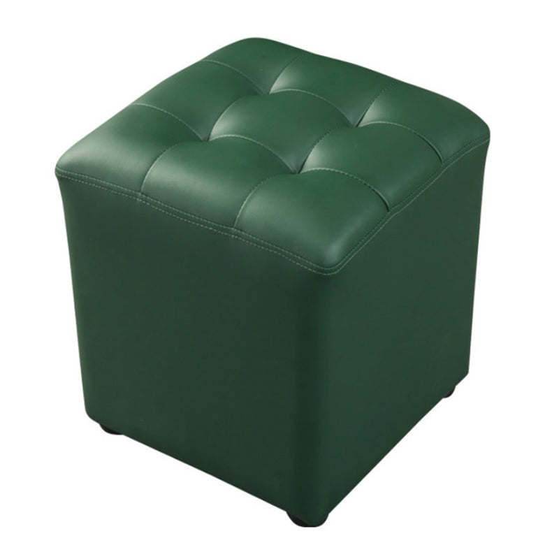 Dark Green Contemporary Pouf Pure Color Round Leather Indoor Pouf