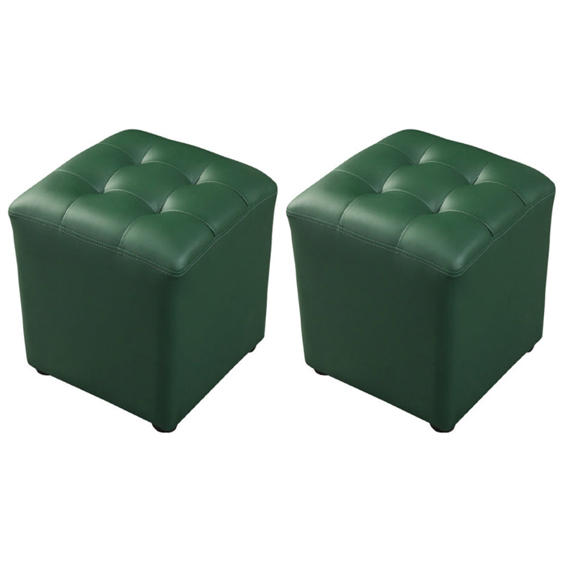Dark Green Contemporary Pouf Pure Color Round Leather Indoor Pouf