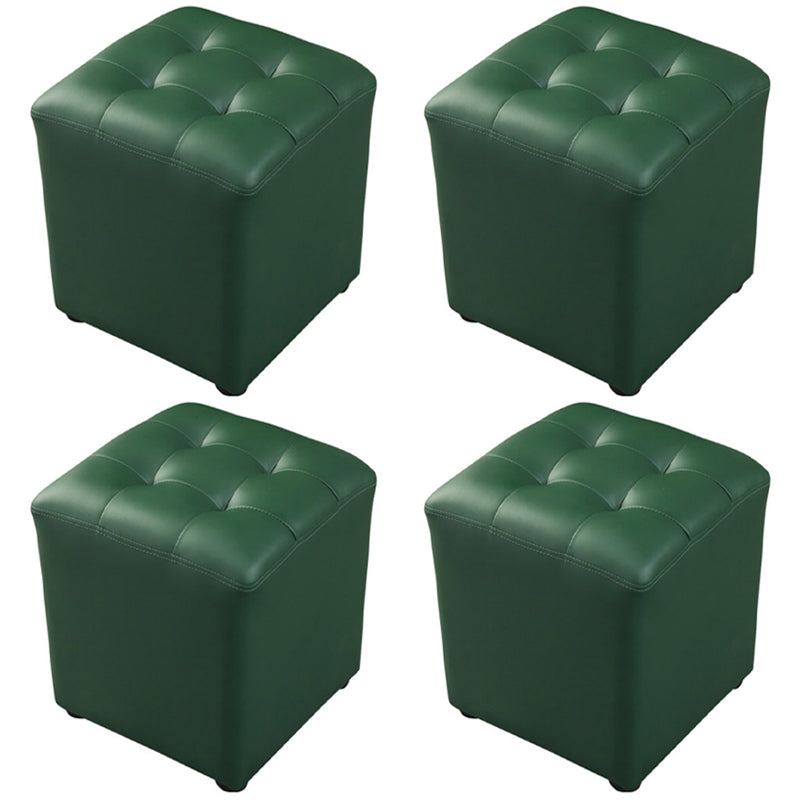 Dark Green Contemporary Pouf Pure Color Round Leather Indoor Pouf