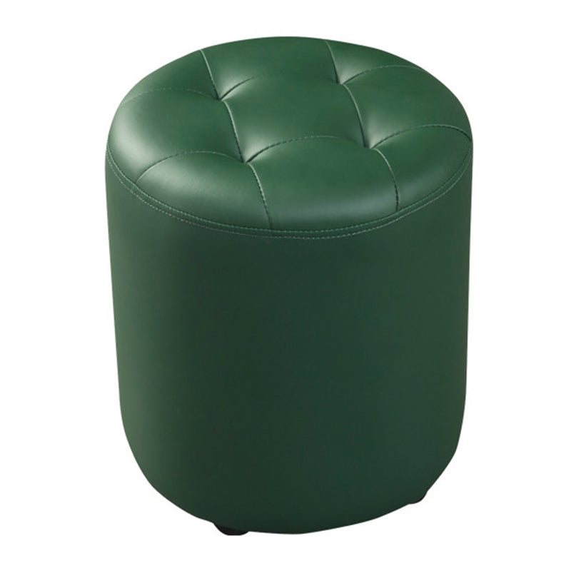 Dark Green Contemporary Pouf Pure Color Round Leather Indoor Pouf