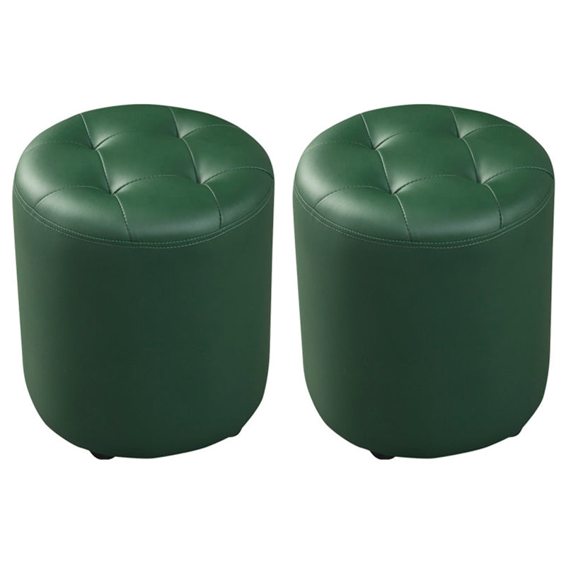 Dark Green Contemporary Pouf Pure Color Round Leather Indoor Pouf