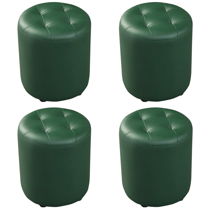Dark Green Contemporary Pouf Pure Color Round Leather Indoor Pouf