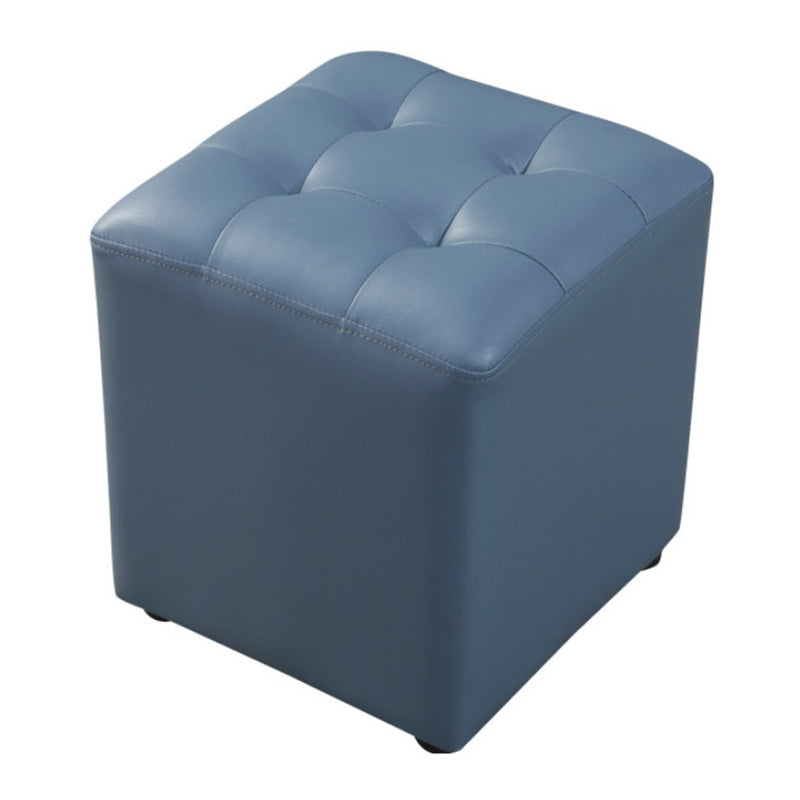 Dark Green Contemporary Pouf Pure Color Round Leather Indoor Pouf