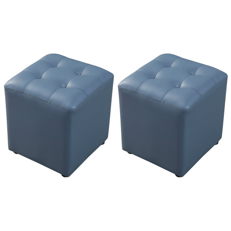 Dark Green Contemporary Pouf Pure Color Round Leather Indoor Pouf