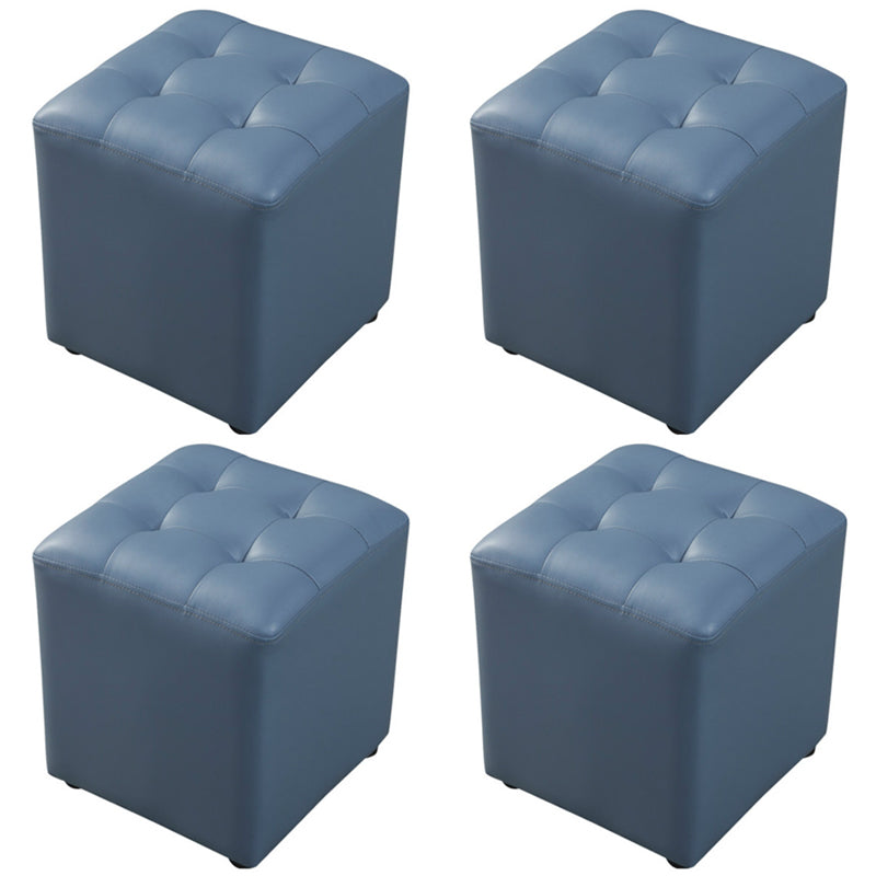 Dark Green Contemporary Pouf Pure Color Round Leather Indoor Pouf