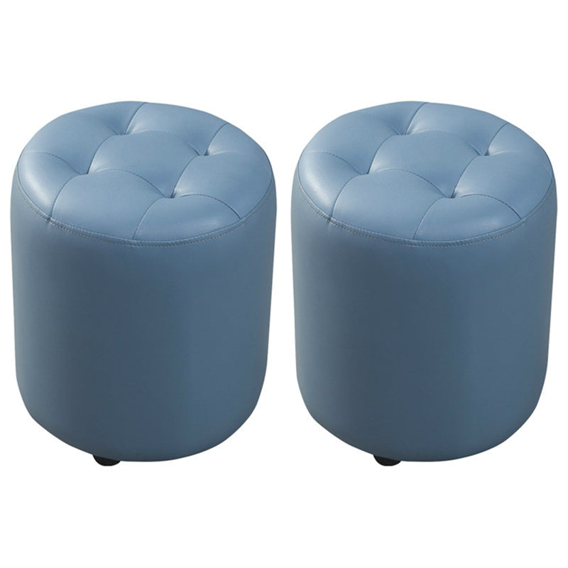 Dark Green Contemporary Pouf Pure Color Round Leather Indoor Pouf