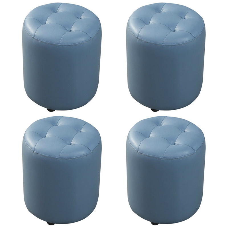 Dark Green Contemporary Pouf Pure Color Round Leather Indoor Pouf