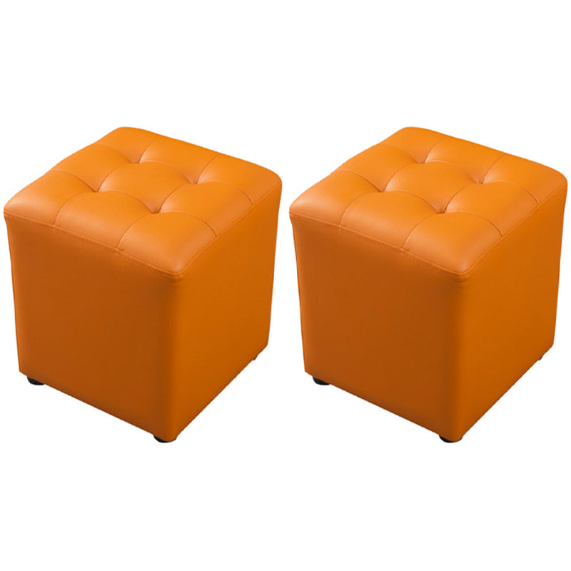 Dark Green Contemporary Pouf Pure Color Round Leather Indoor Pouf