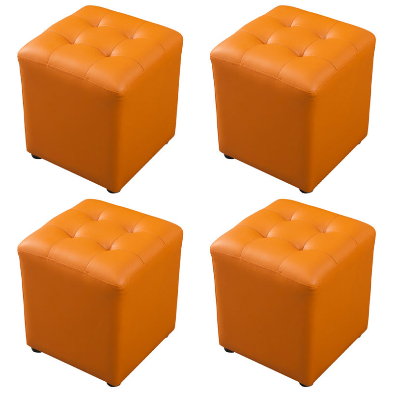 Dark Green Contemporary Pouf Pure Color Round Leather Indoor Pouf