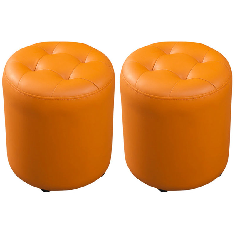 Dark Green Contemporary Pouf Pure Color Round Leather Indoor Pouf