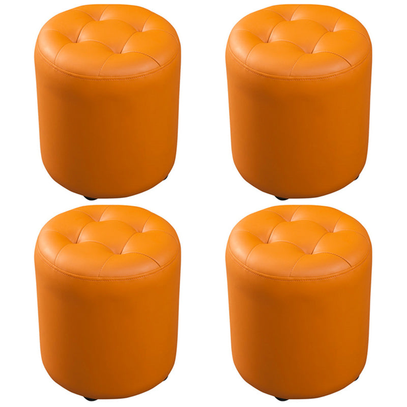 Dark Green Contemporary Pouf Pure Color Round Leather Indoor Pouf