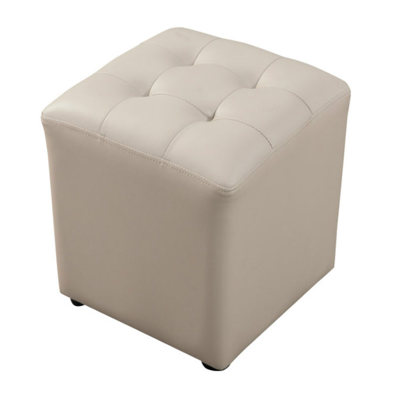 Dark Green Contemporary Pouf Pure Color Round Leather Indoor Pouf