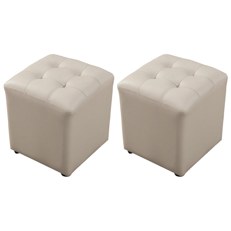 Dark Green Contemporary Pouf Pure Color Round Leather Indoor Pouf