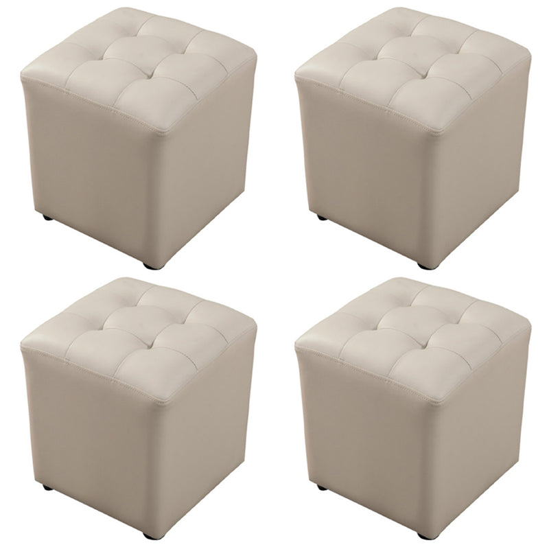 Dark Green Contemporary Pouf Pure Color Round Leather Indoor Pouf