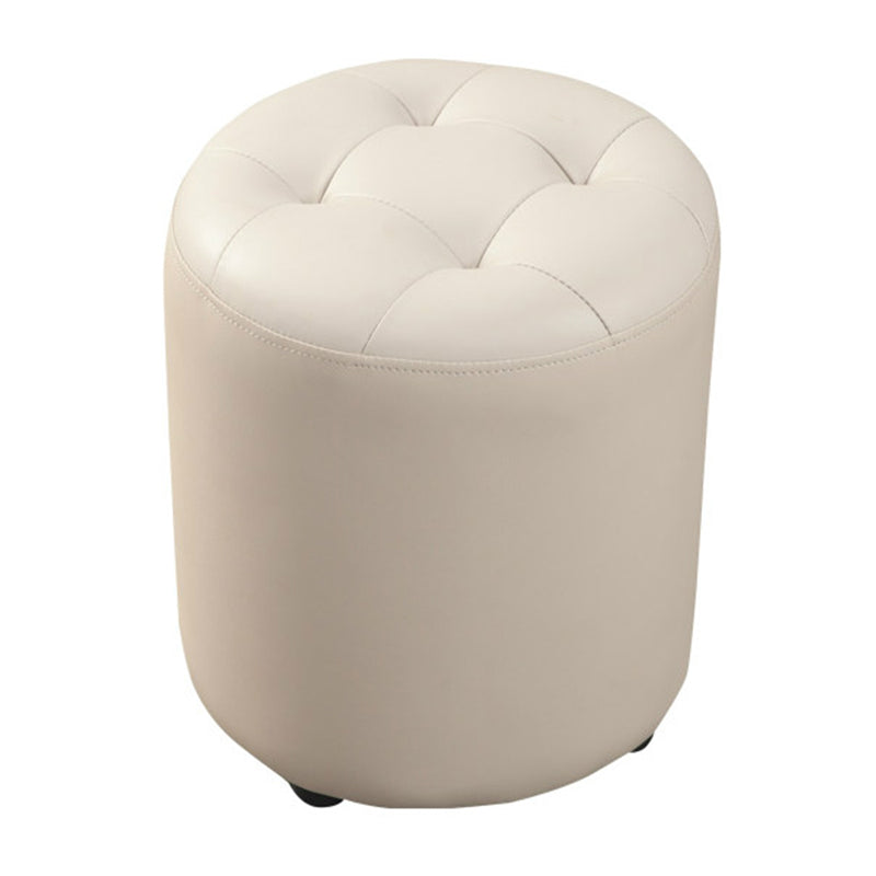 Dark Green Contemporary Pouf Pure Color Round Leather Indoor Pouf